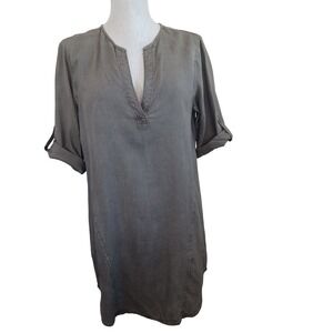 Cloth & Stone Dress Khaki Tencel Lyocell Roll Tab Sleeve Shift Dress Size M